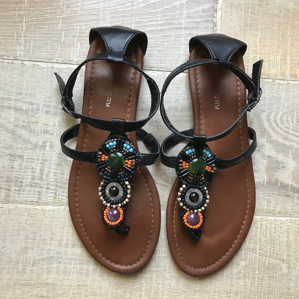 Chinese Laundry Black Embellished Sandals Size 7.5